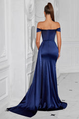 Mermaid Schulterfreies Dunkelgrünes Ballkleid mit Rüschen und Schlitz