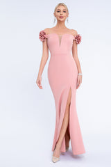 Blush Schulterfreies 3D Blumen Etui Ballkleid mit Schlitz