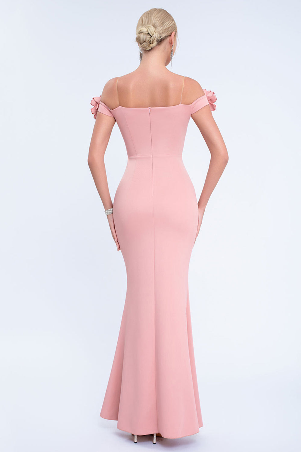 Blush Schulterfreies 3D Blumen Etui Ballkleid mit Schlitz