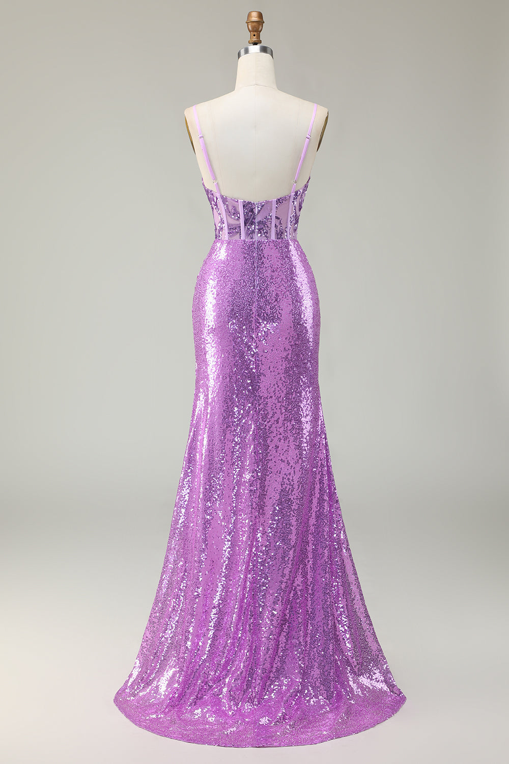 Glitzerndes Meerjungfrau Lila Korsett Appliziertes Ballkleid mit Schlitz