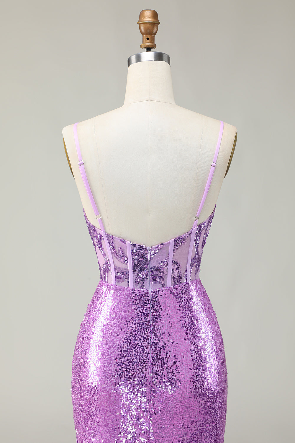 Glitzerndes Meerjungfrau Lila Korsett Appliziertes Ballkleid mit Schlitz
