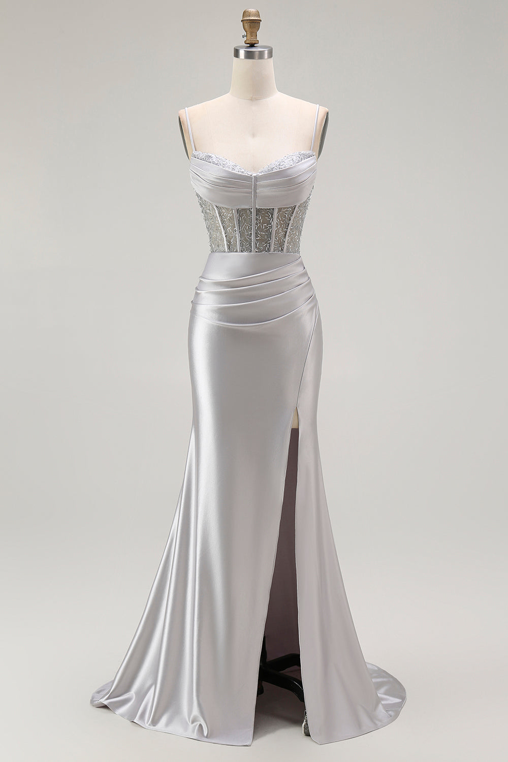 Rotes Meerjungfrau Spaghettiträger Korsett Plissee Langes Ballkleid mit Schlitz