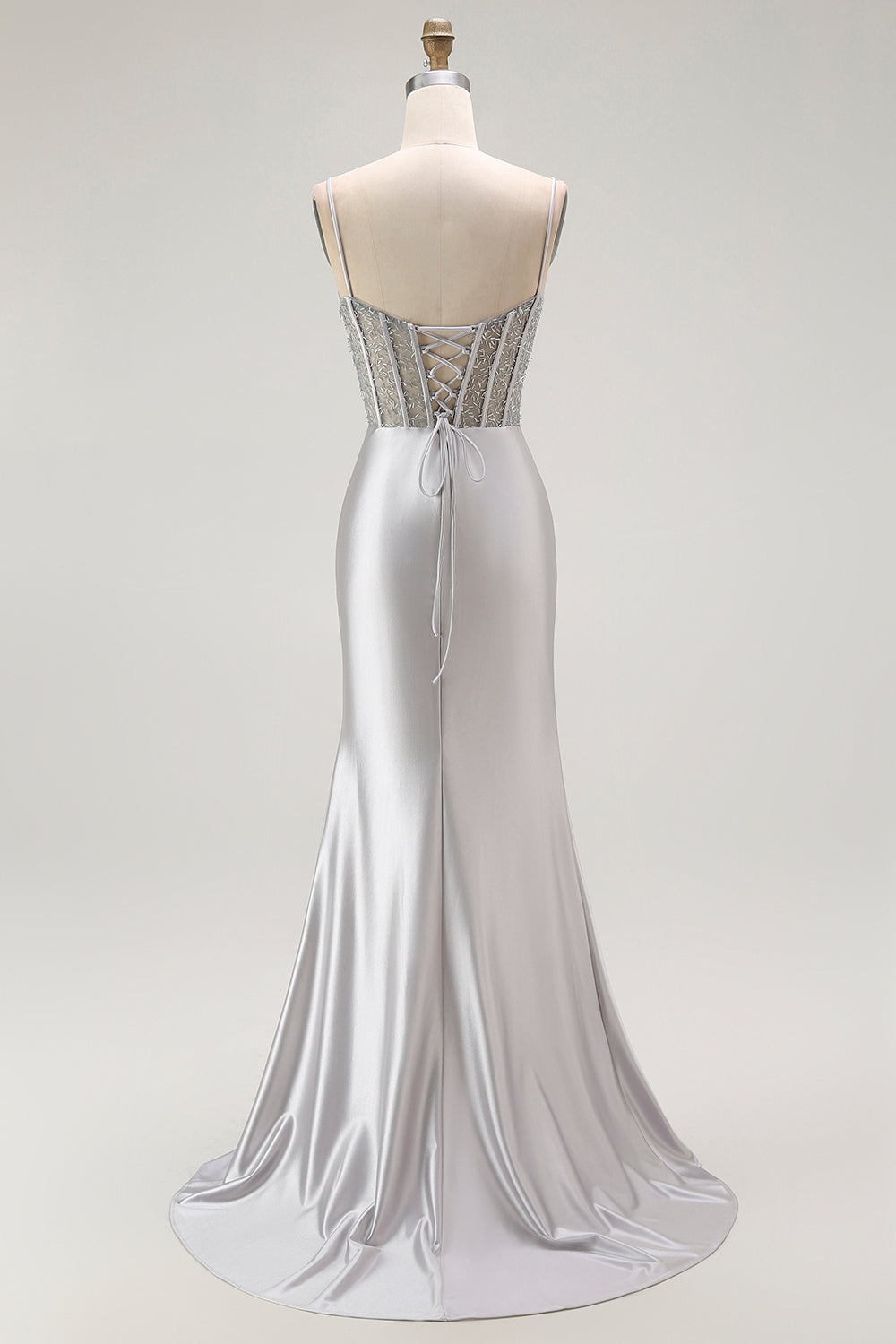 Goldenes Meerjungfrau Spaghettiträger Korsett Plissee Langes Ballkleid mit Schlitz