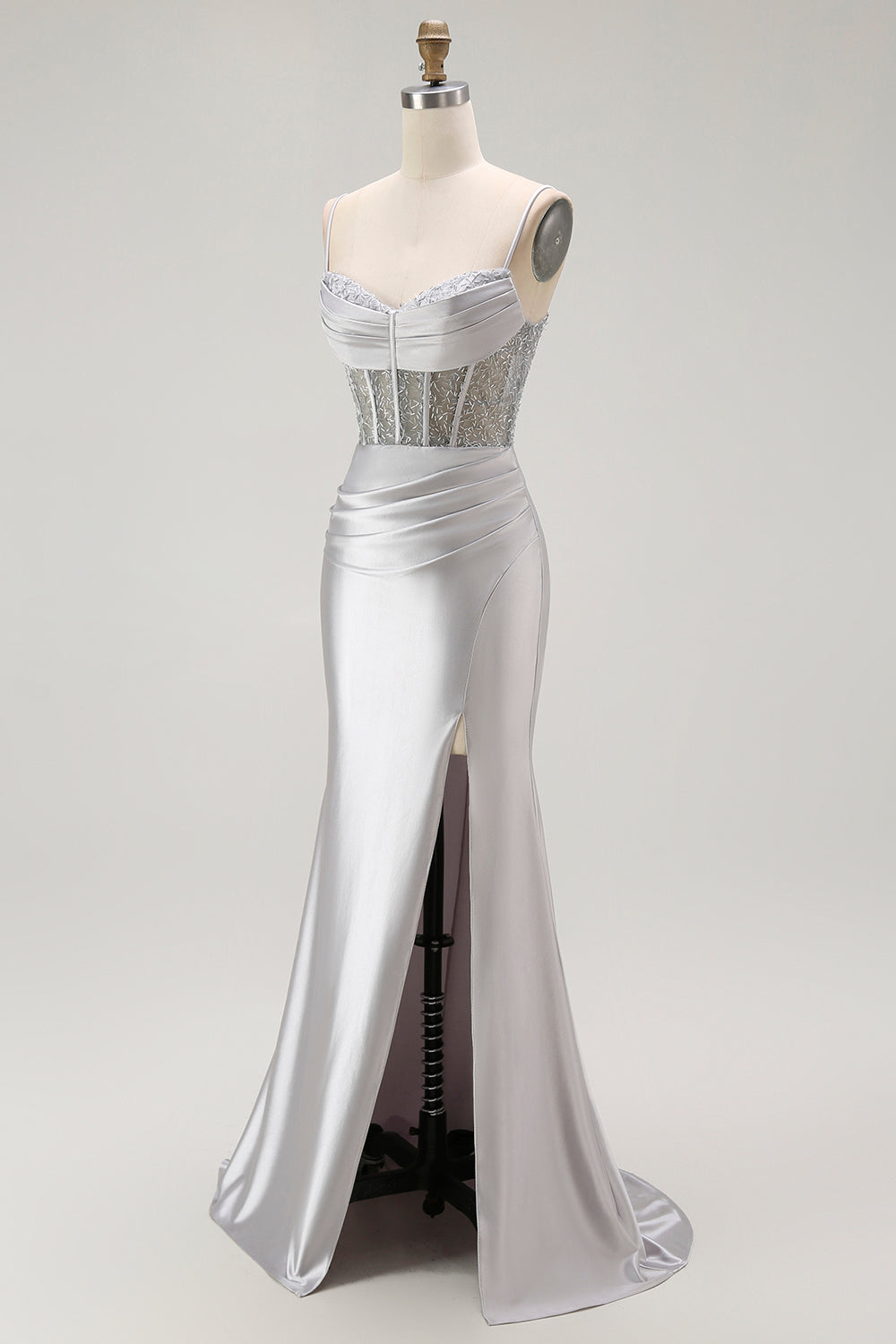 Rotes Meerjungfrau Spaghettiträger Korsett Plissee Langes Ballkleid mit Schlitz