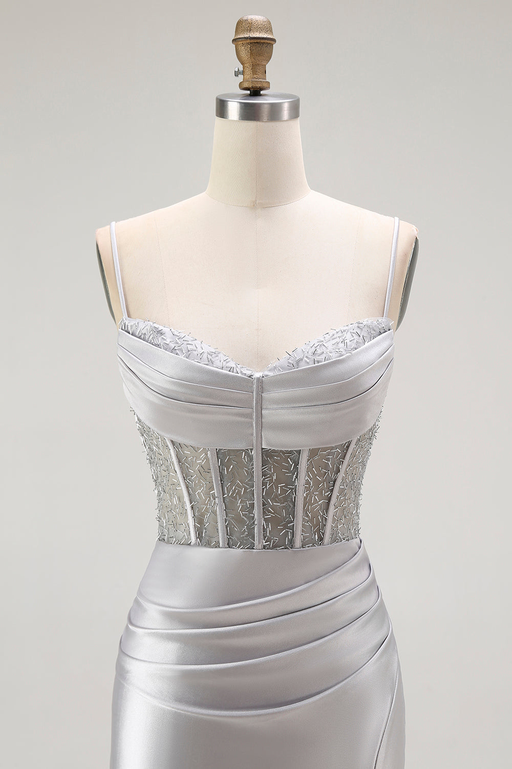 Rotes Meerjungfrau Spaghettiträger Korsett Plissee Langes Ballkleid mit Schlitz