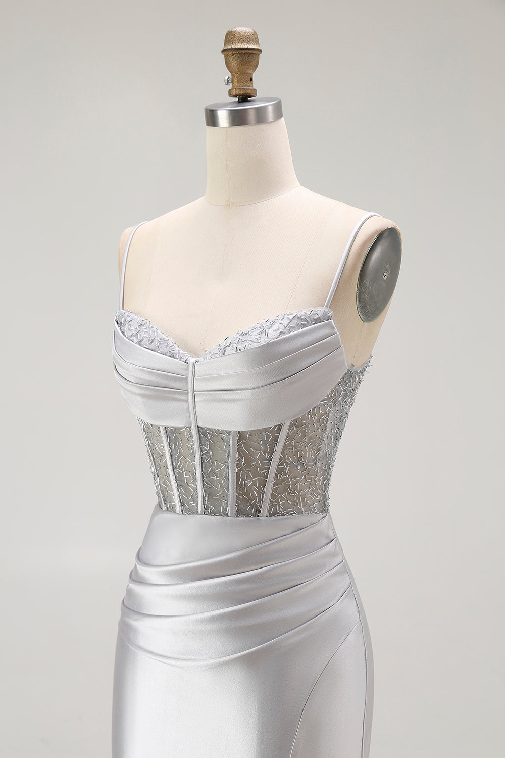 Rotes Meerjungfrau Spaghettiträger Korsett Plissee Langes Ballkleid mit Schlitz