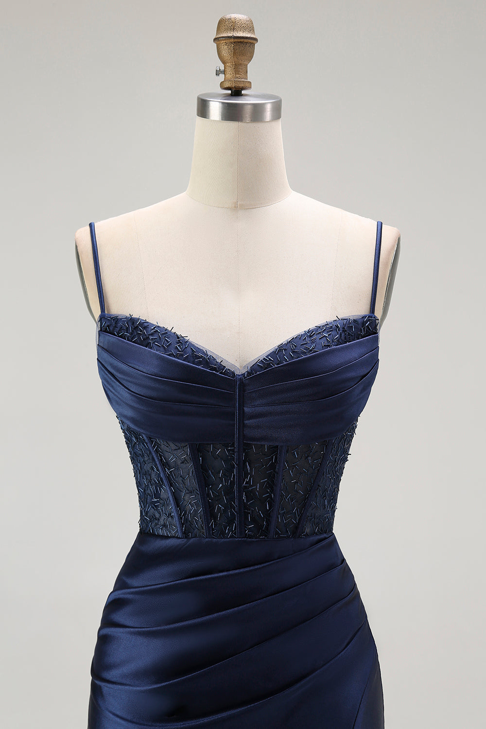 Rotes Meerjungfrau Spaghettiträger Korsett Plissee Langes Ballkleid mit Schlitz