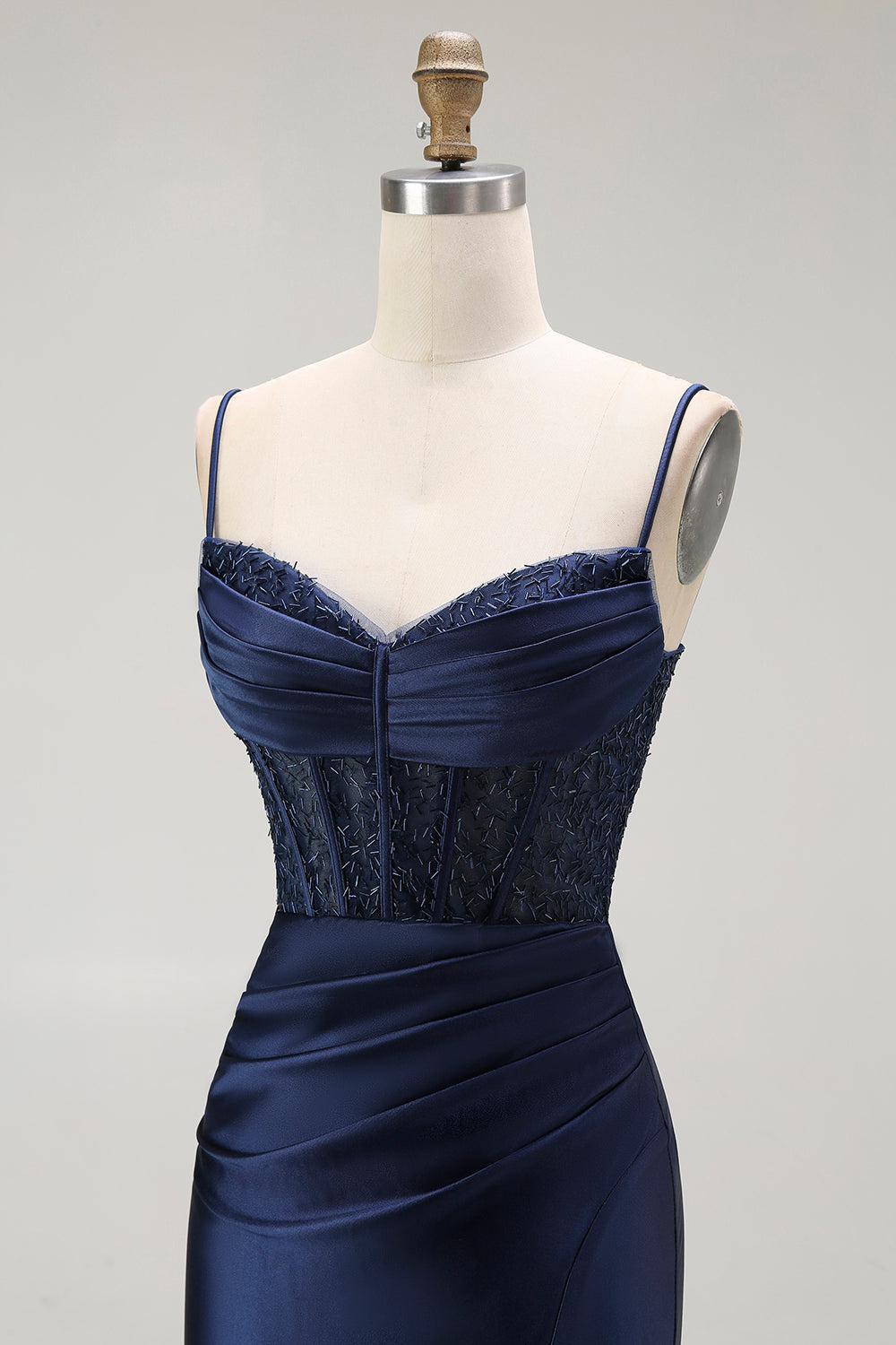 Rotes Meerjungfrau Spaghettiträger Korsett Plissee Langes Ballkleid mit Schlitz