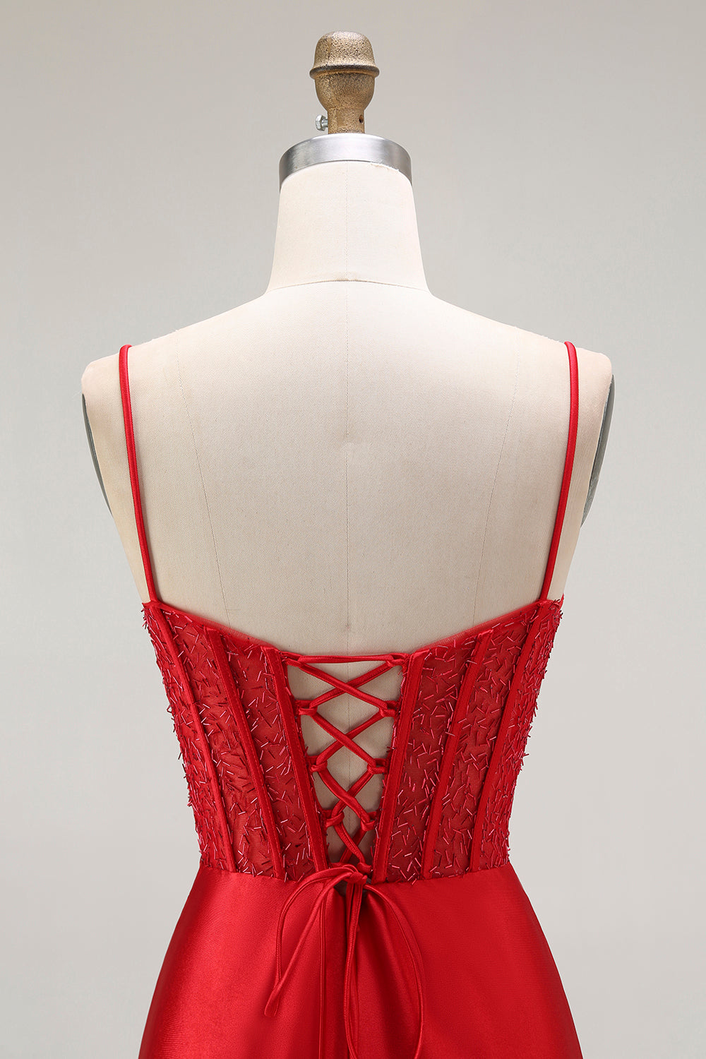 Rotes Meerjungfrau Spaghettiträger Korsett Plissee Langes Ballkleid mit Schlitz