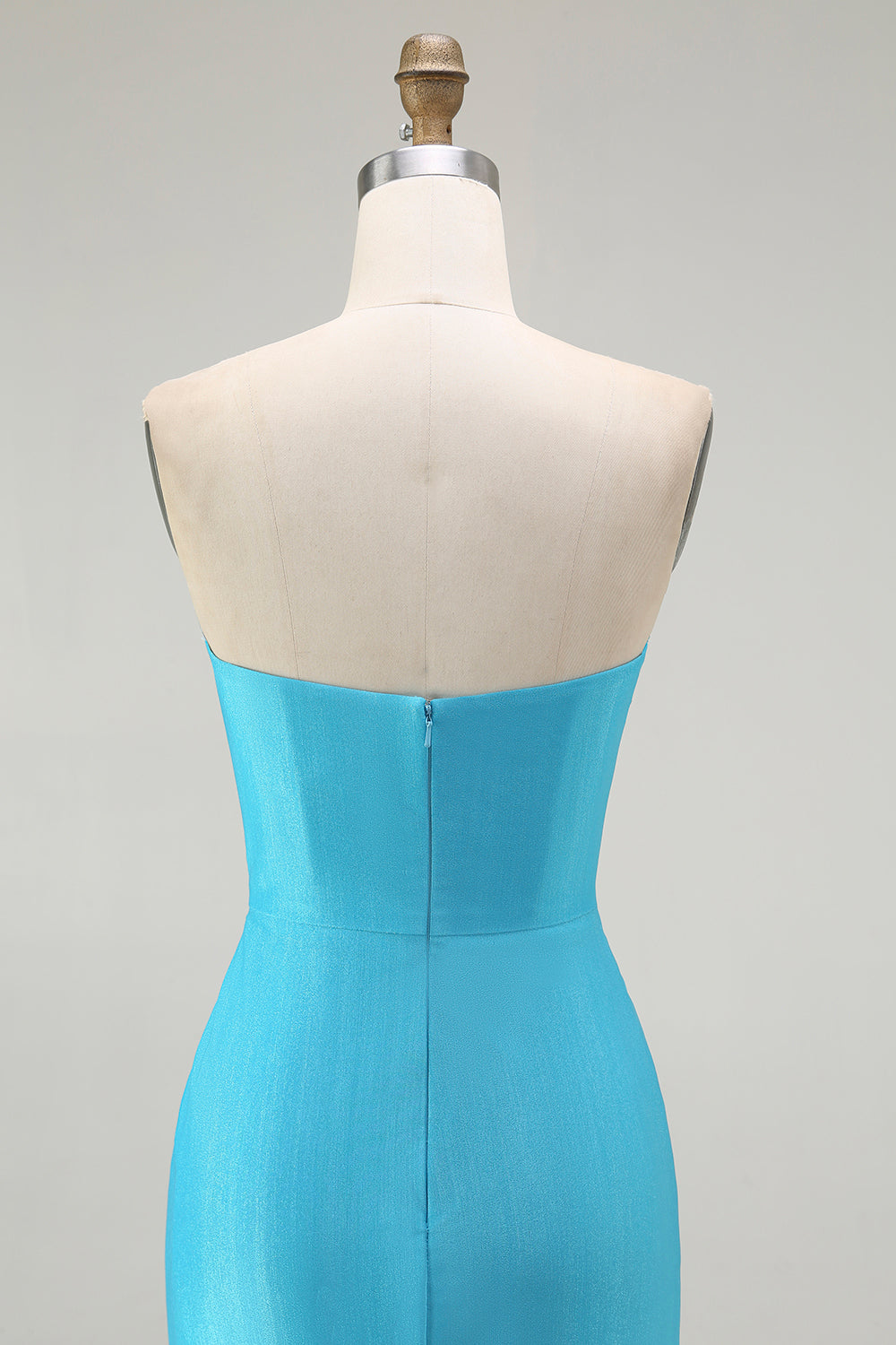 Funkelndes Blaues Trägerloses Meerjungfrauen Plissee Langes Ballkleid mit Schlitz