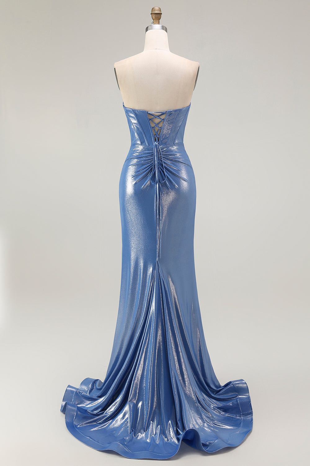 Meerjungfrau Korsett Pailletten Herzausschnitt Perlen Blau Ballkleid mit Schlitz