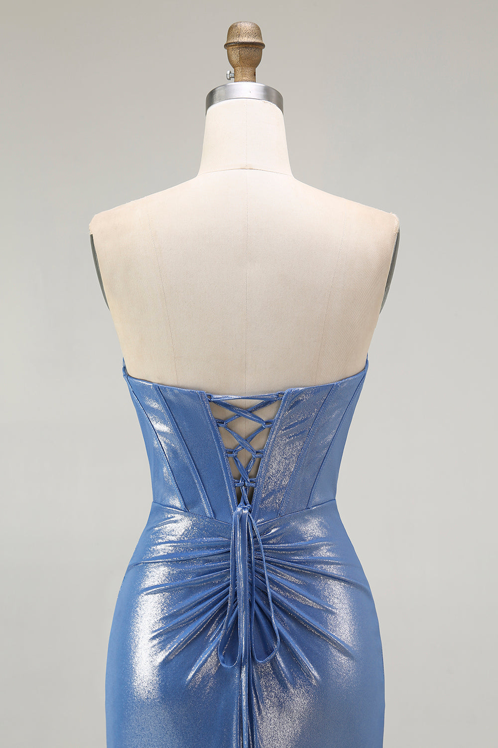 Meerjungfrau Korsett Pailletten Herzausschnitt Perlen Blau Ballkleid mit Schlitz