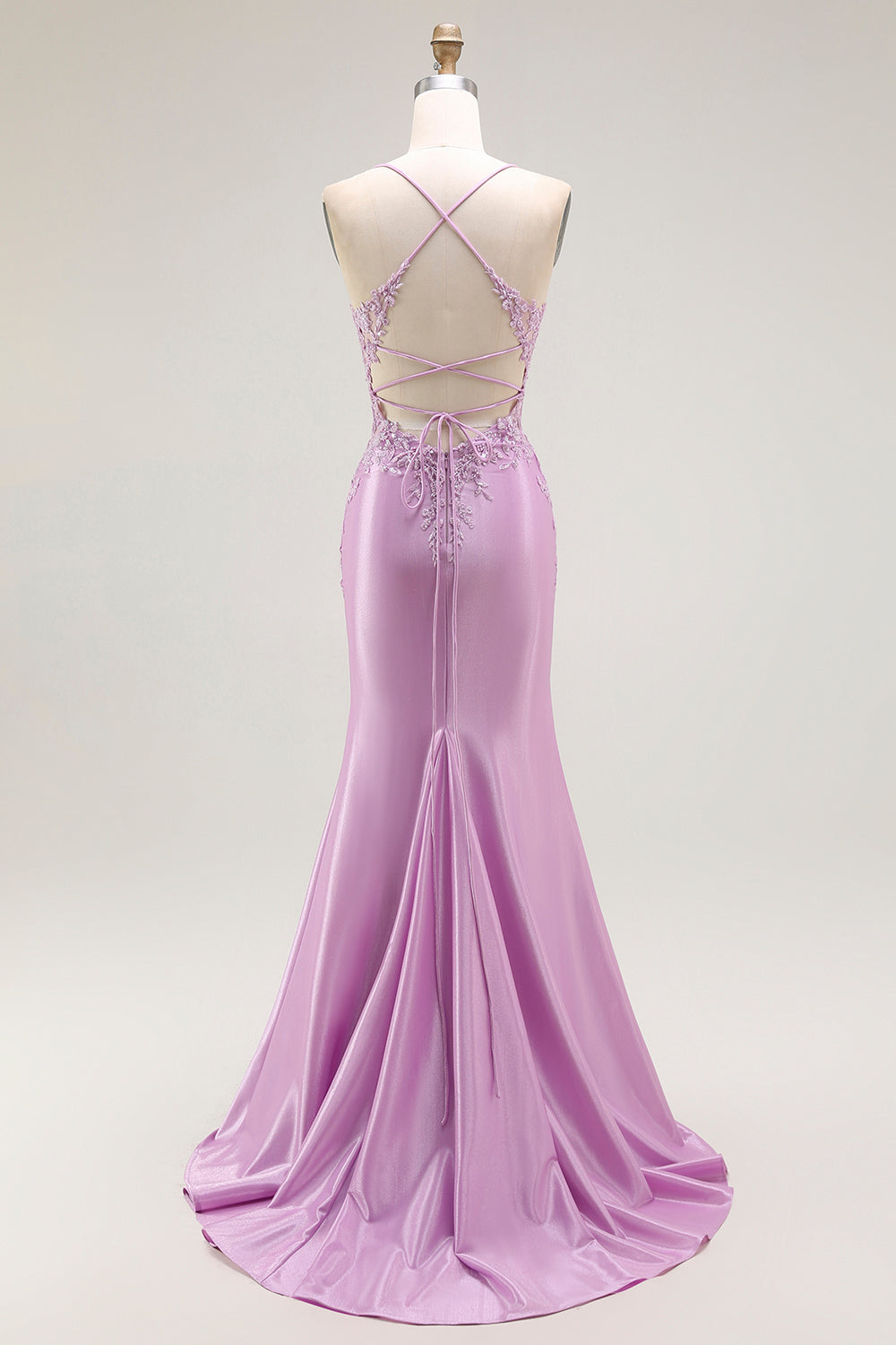 Lila Meerjungfrau Spaghettiträger Korsett Langes Ballkleid mit Schlitz