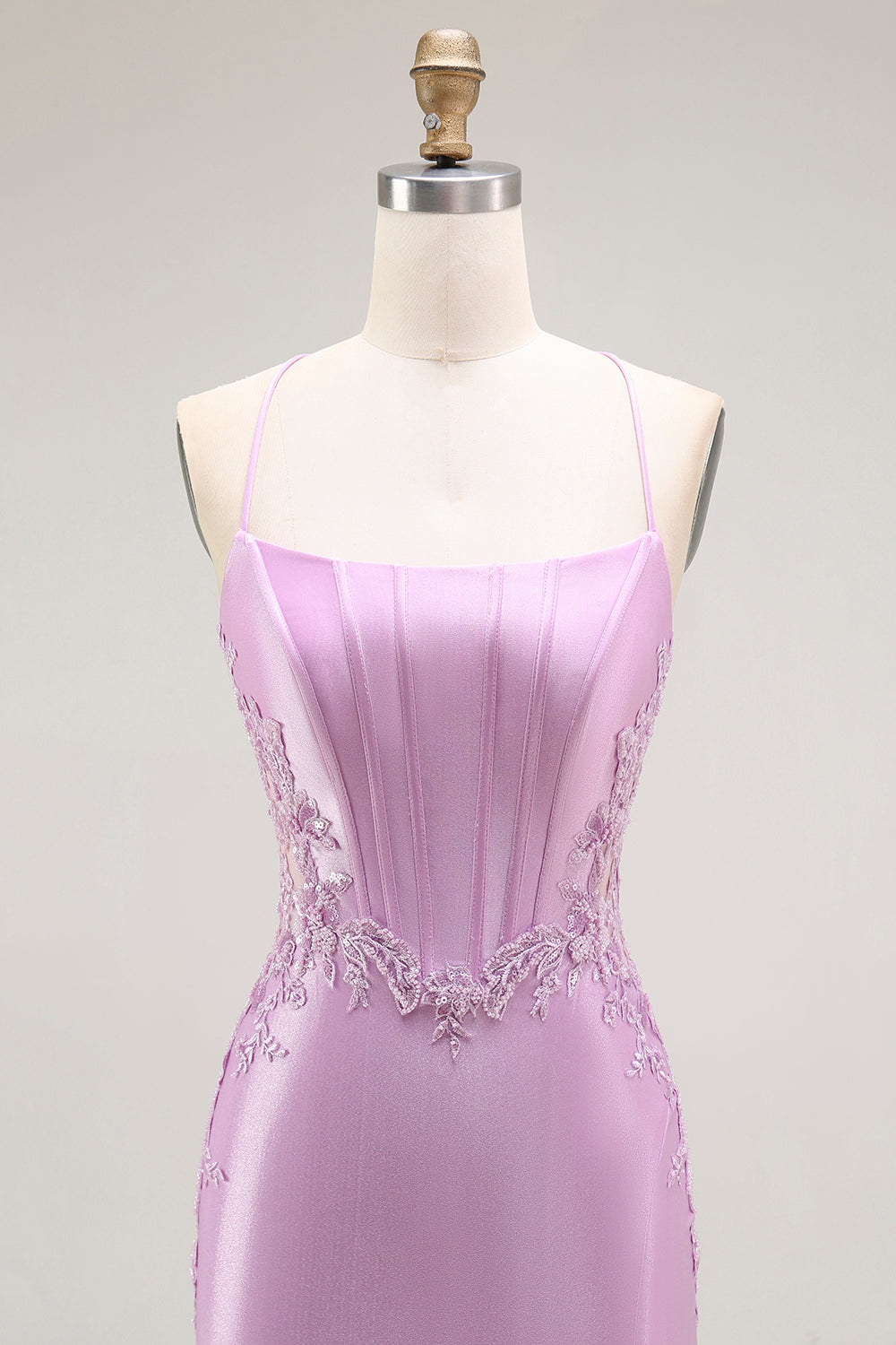 Lila Meerjungfrau Spaghettiträger Korsett Langes Ballkleid mit Schlitz