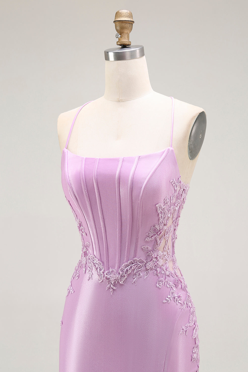 Lila Meerjungfrau Spaghettiträger Korsett Langes Ballkleid mit Schlitz