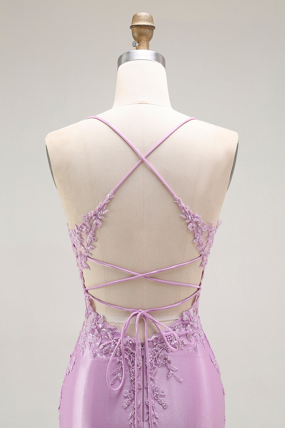 Lila Meerjungfrau Spaghettiträger Korsett Langes Ballkleid mit Schlitz