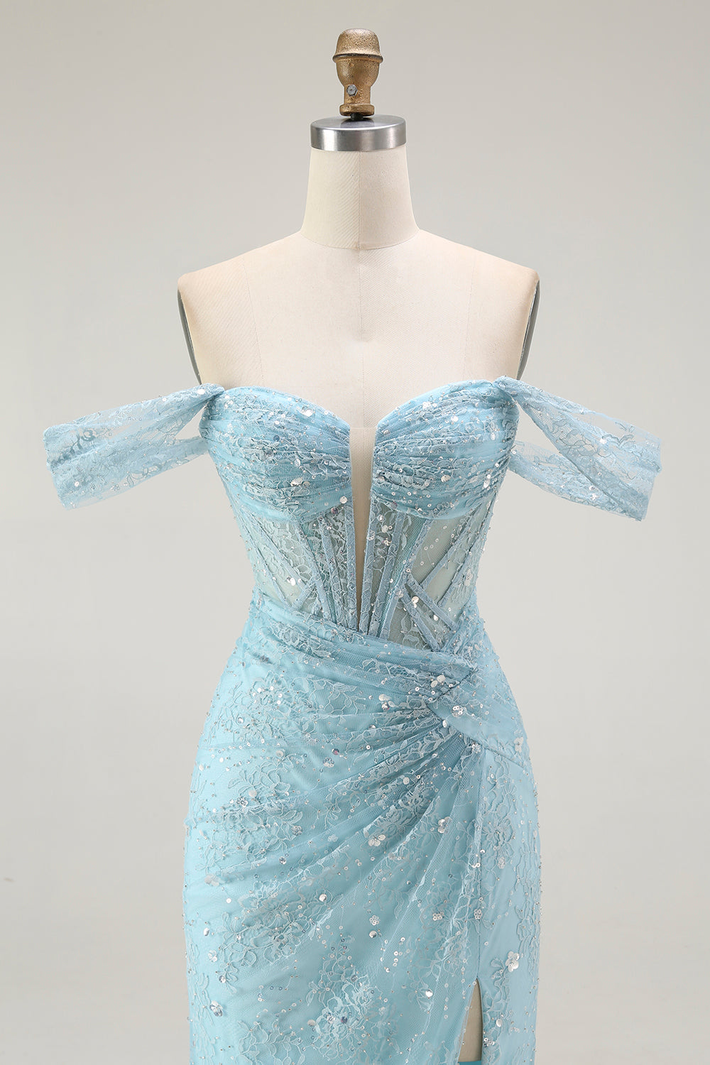Blaue Meerjungfrau Schulterfreies Langes Ballkleid mit Perlen und Schlitz