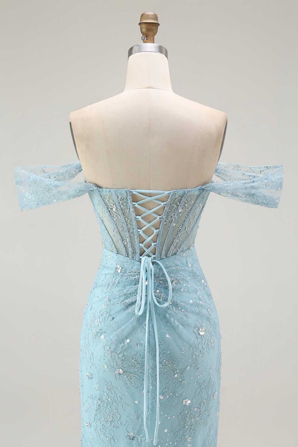 Blaue Meerjungfrau Schulterfreies Langes Ballkleid mit Perlen und Schlitz