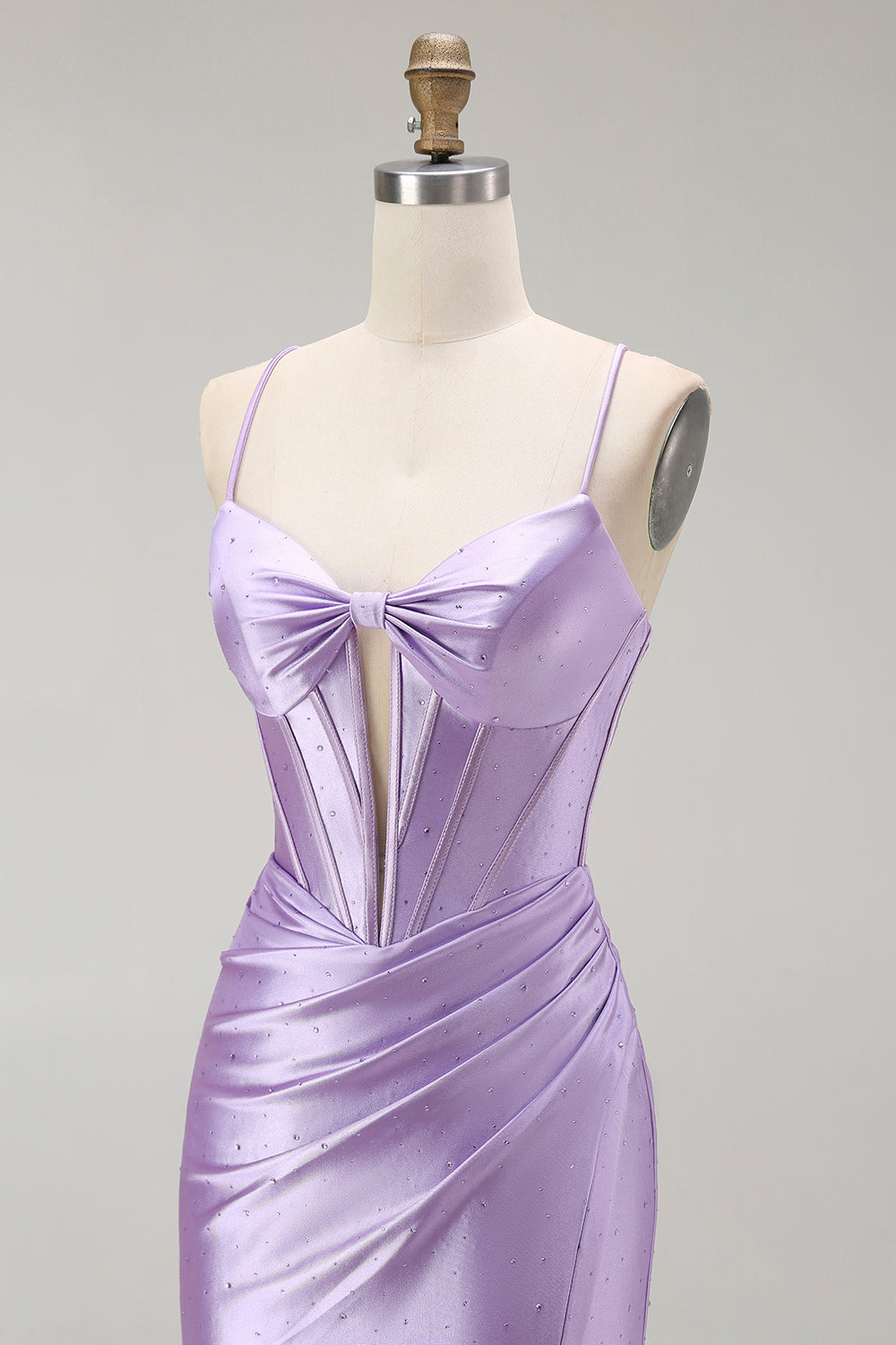 Lila Meerjungfrau Spaghettiträger Korsett Perlenbesetztes Langes Ballkleid mit Schlitz