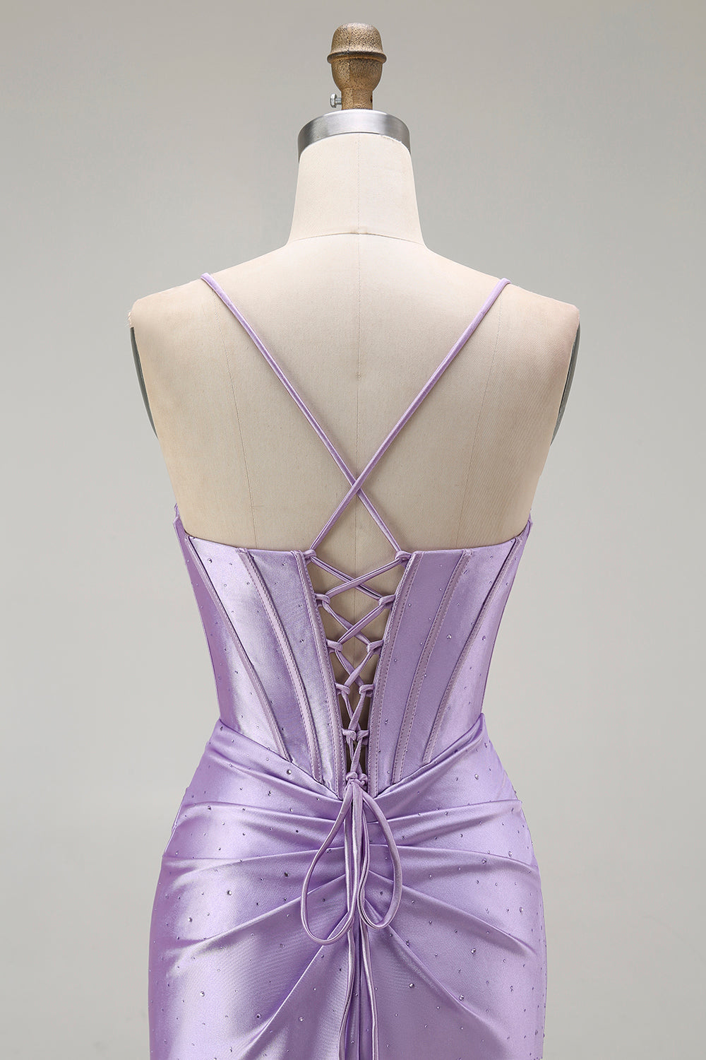 Lila Meerjungfrau Spaghettiträger Korsett Perlenbesetztes Langes Ballkleid mit Schlitz