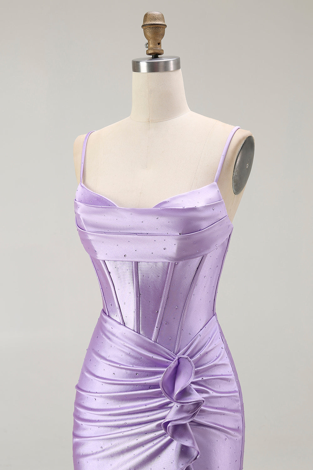 Lila Meerjungfrau Korsett Gerafftes Langes Ballkleid mit Rüschen Schlitz