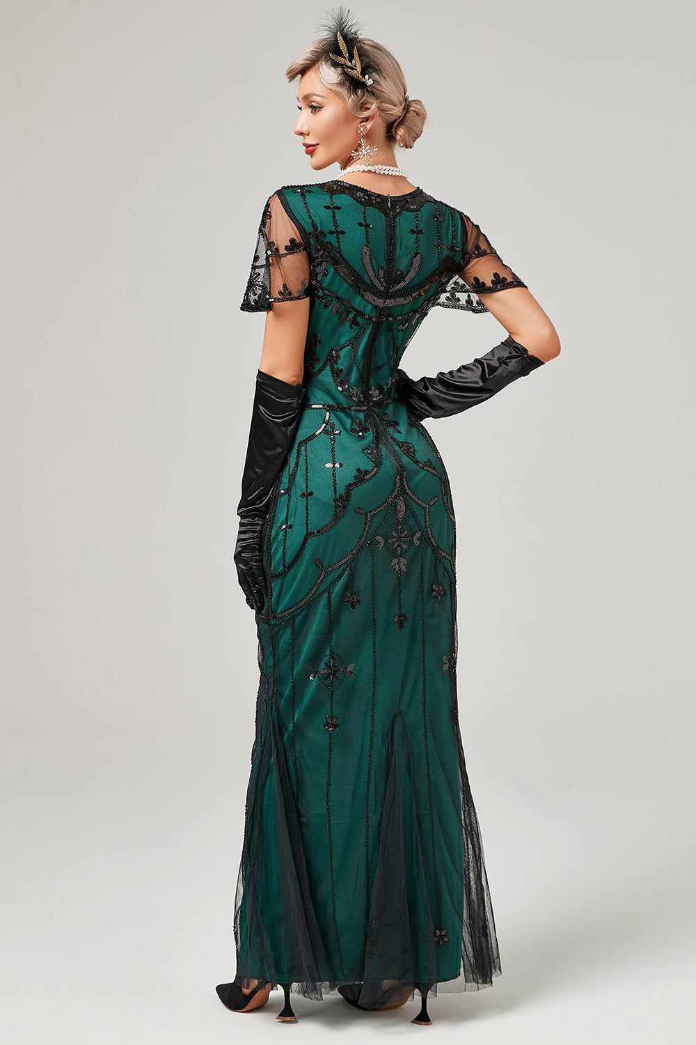 Schwarzes rosa Paillettenkleid aus den 1920er Jahren
