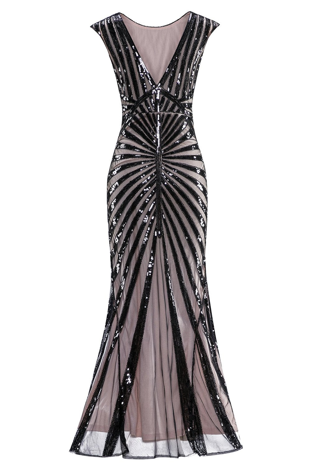 Mermaid Schwarz 1920er Pailletten Flapper Kleid