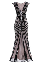 Mermaid Schwarz 1920er Pailletten Flapper Kleid