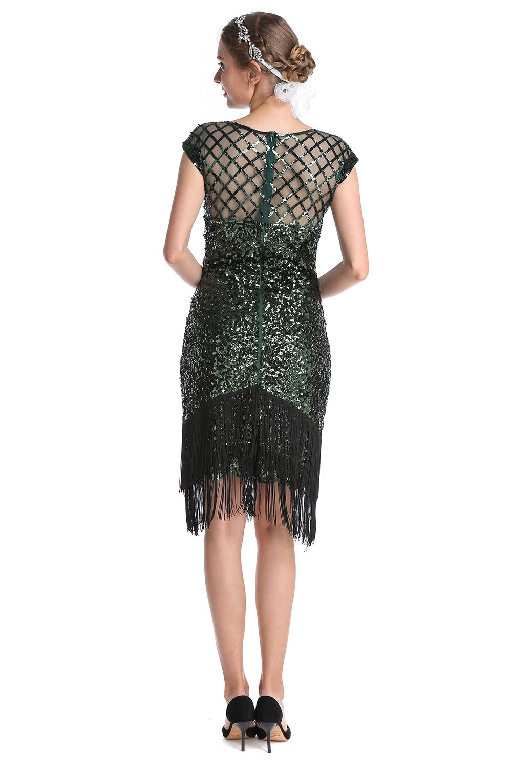 Dunkelgrün Pailletten 1920er Jahre Kleid