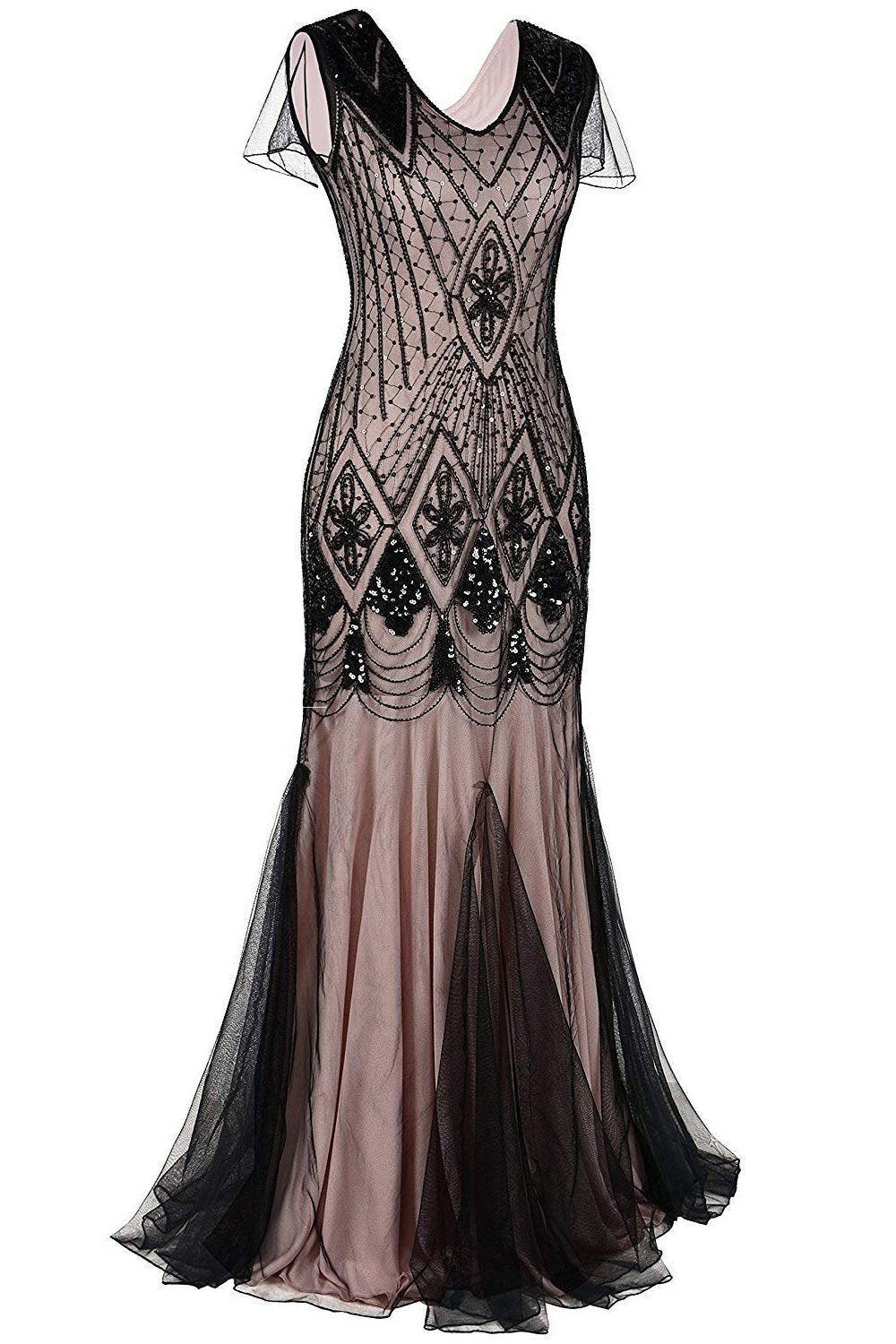 1920er Pailletten Flapper Langes Kleid