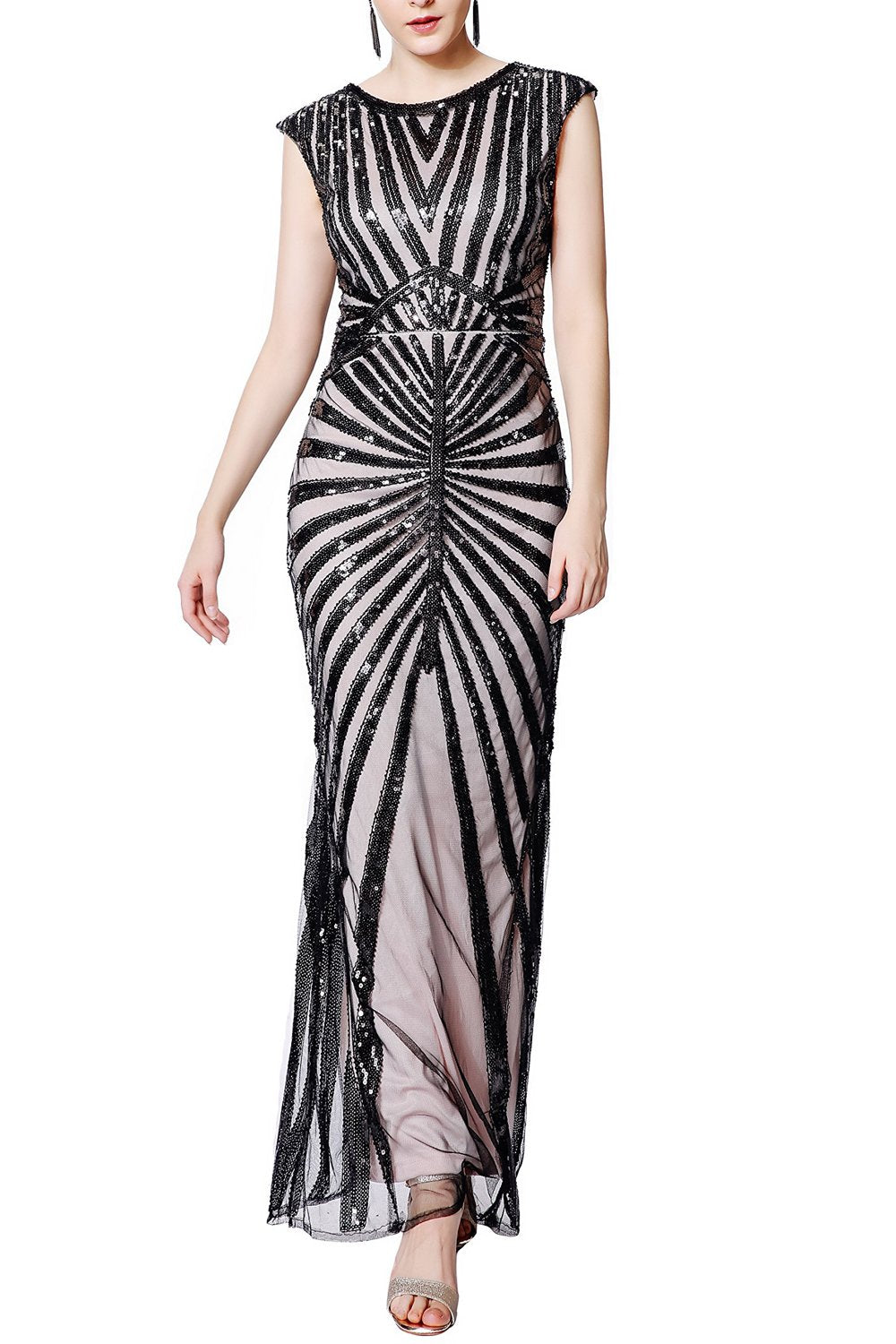Mermaid Schwarz 1920er Pailletten Flapper Kleid