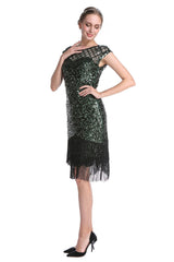 Dunkelgrün Pailletten 1920er Jahre Kleid