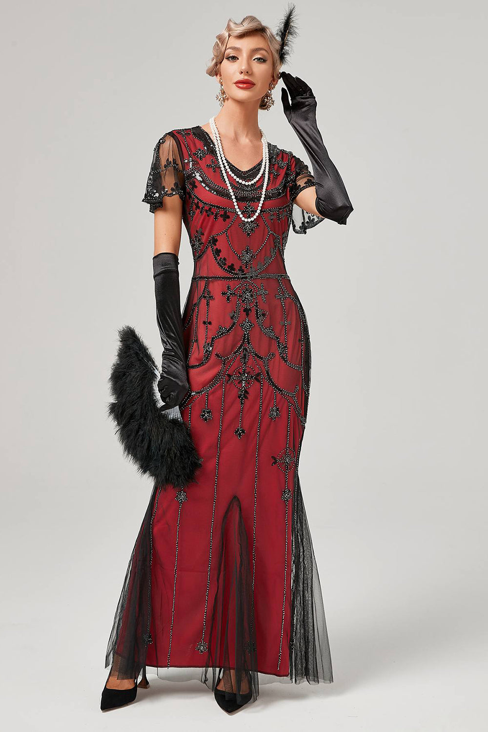Schwarzes rosa Paillettenkleid aus den 1920er Jahren