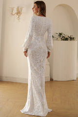 Weiß V Hals Spitze Maxi Partykleid