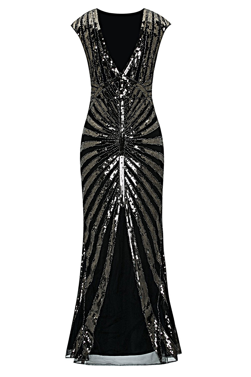 Schwarz Mermaid 1920er Pailletten Flapper Kleid