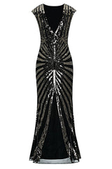 Schwarz Mermaid 1920er Pailletten Flapper Kleid