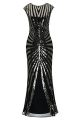 Schwarz Mermaid 1920er Pailletten Flapper Kleid