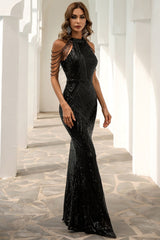 Schwarzes Pailletten Meerjungfrau Ballkleid