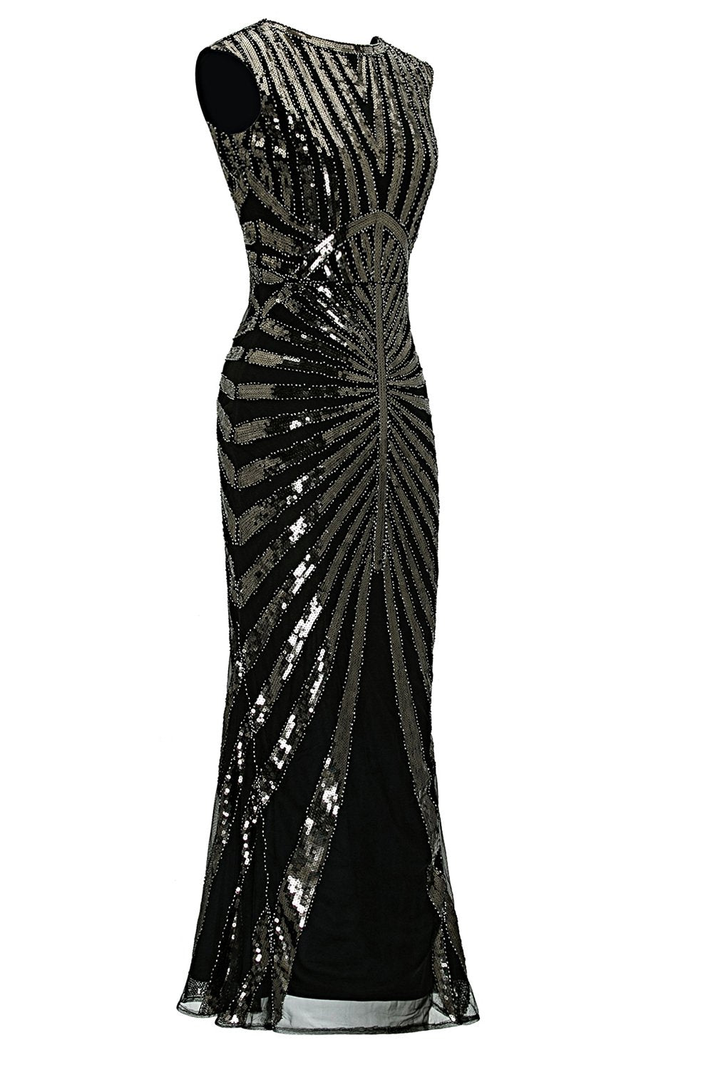 Schwarz Mermaid 1920er Pailletten Flapper Kleid