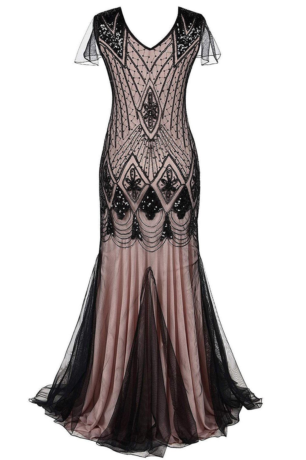 1920er Pailletten Flapper Langes Kleid