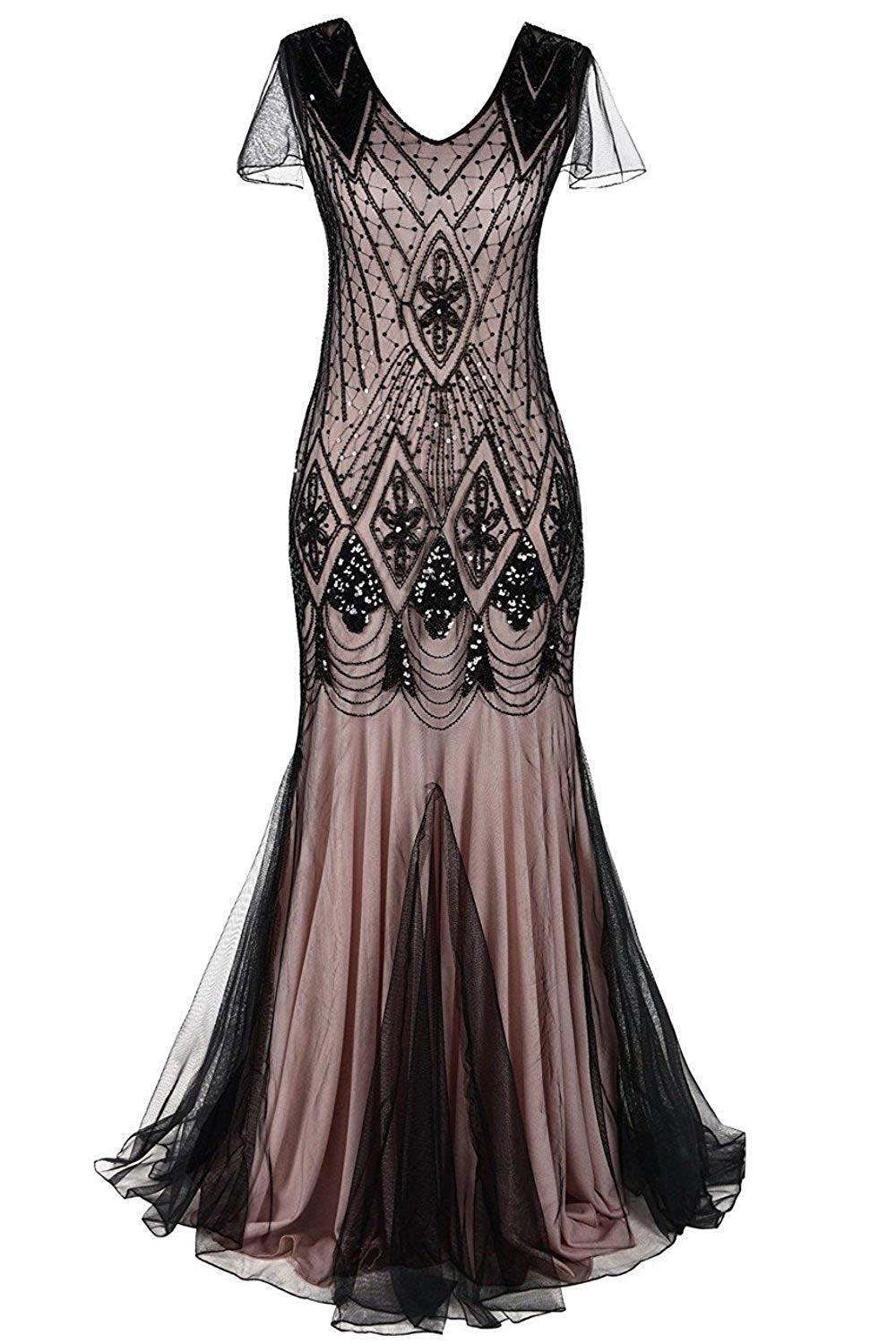 1920er Pailletten Flapper Langes Kleid