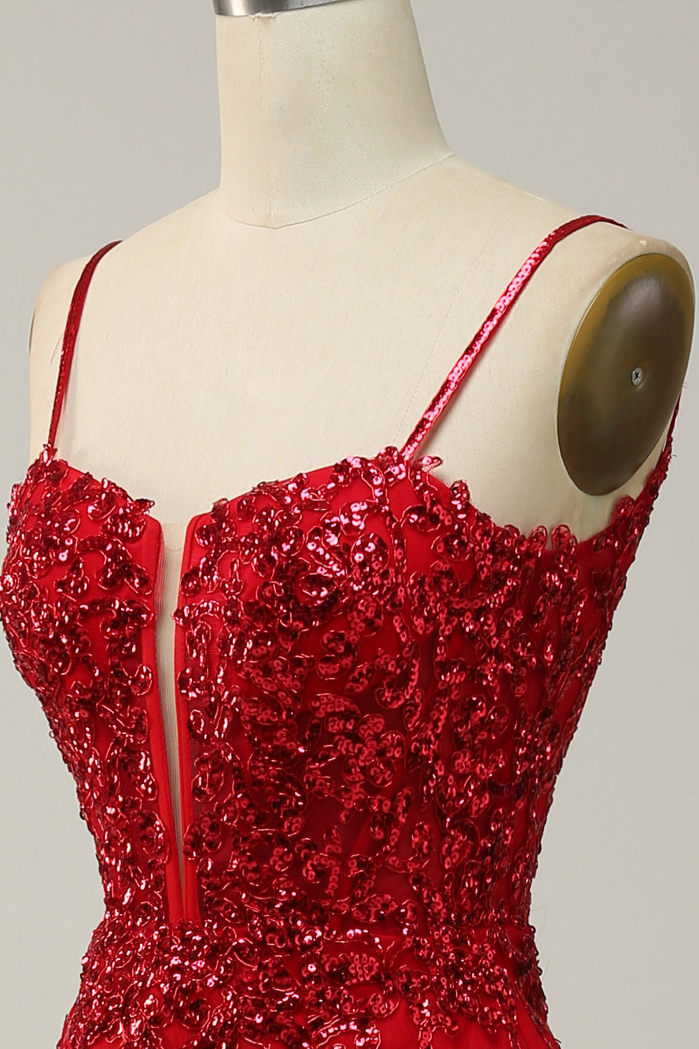 Meerjungfrau Spaghettiträger Königsblau Pailletten Langes Ballkleid mit Schlitz