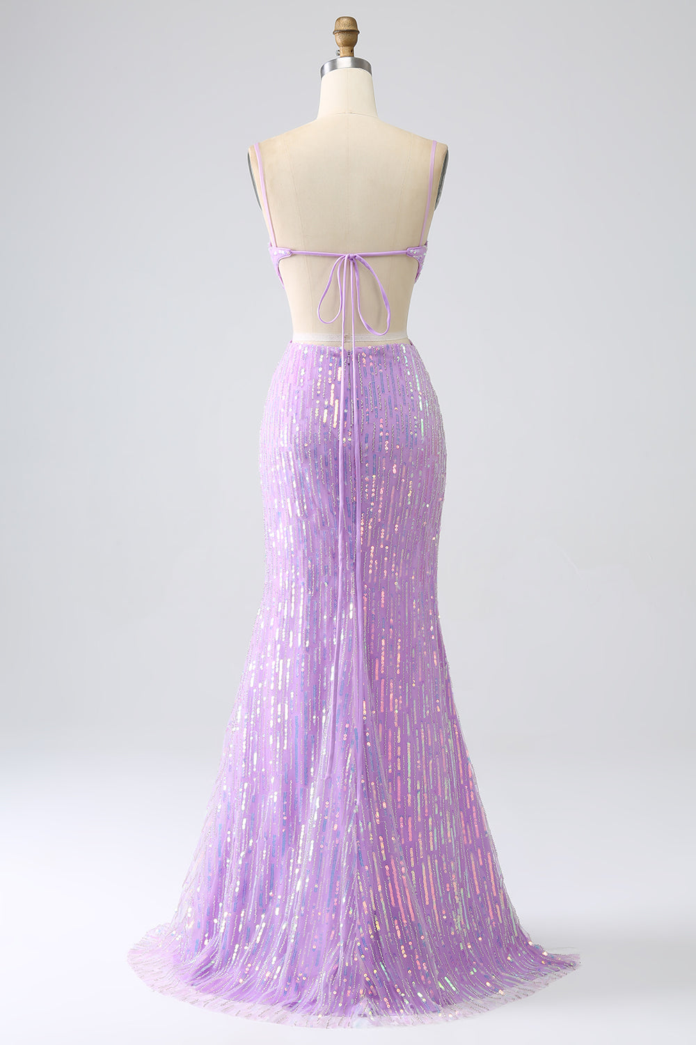 Glitzernde Meerjungfrau Spaghettiträger Pailletten Ballkleid mit Schlitz