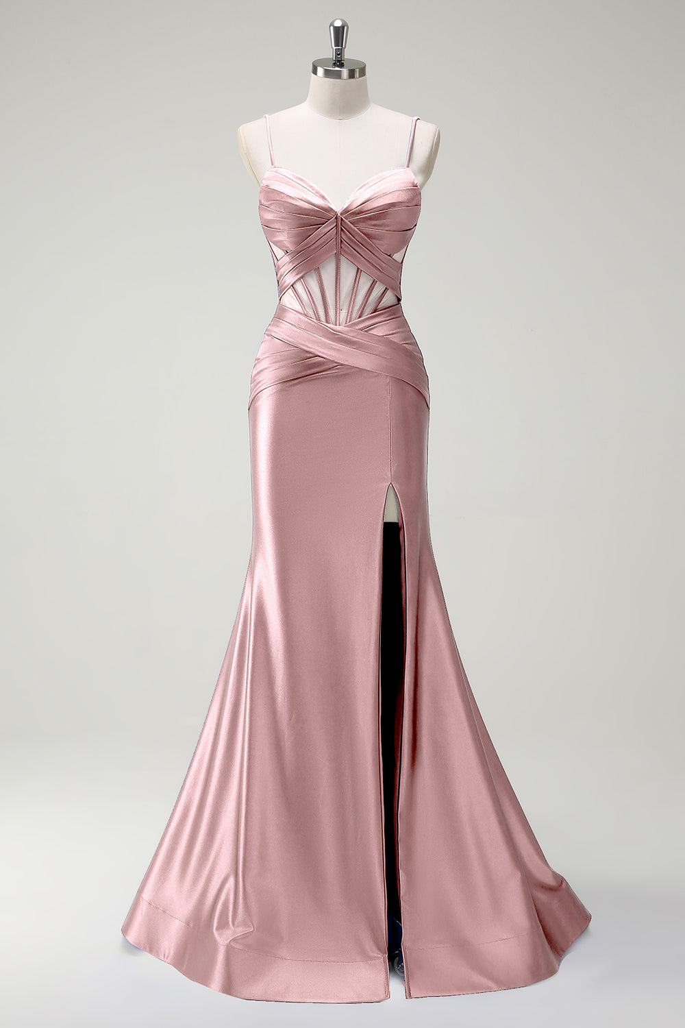Königsblaues Meerjungfrau Spaghettiträger Satin Korsett Langes Ballkleid mit Schlitz