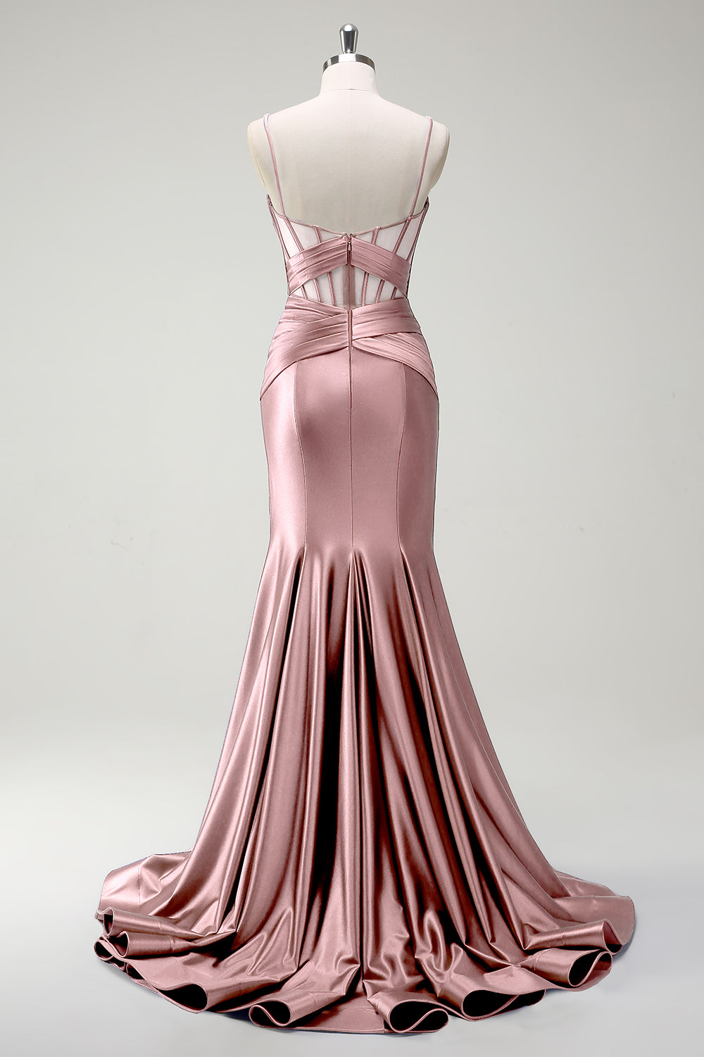 Königsblaues Meerjungfrau Spaghettiträger Satin Korsett Langes Ballkleid mit Schlitz