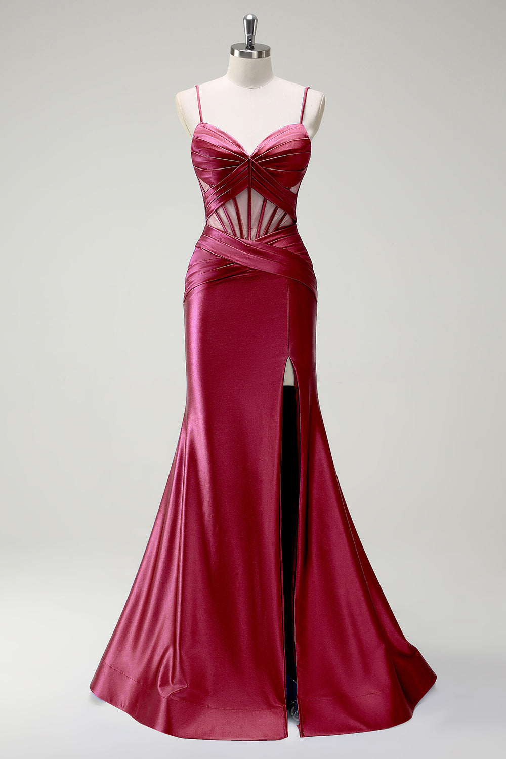 Königsblaues Meerjungfrau Spaghettiträger Satin Korsett Langes Ballkleid mit Schlitz