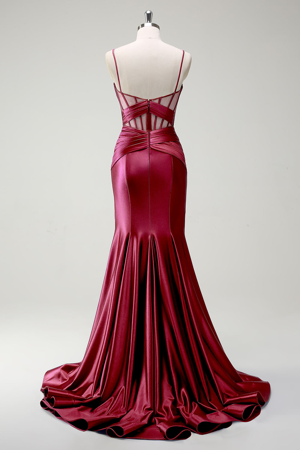 Königsblaues Meerjungfrau Spaghettiträger Satin Korsett Langes Ballkleid mit Schlitz