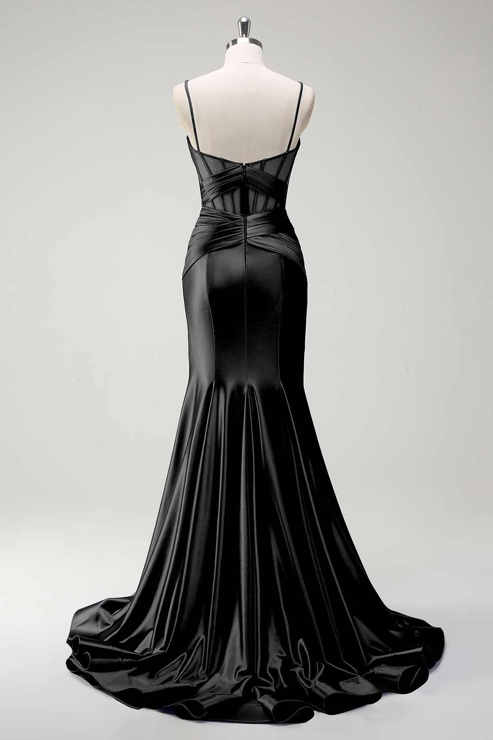 Königsblaues Meerjungfrau Spaghettiträger Satin Korsett Langes Ballkleid mit Schlitz