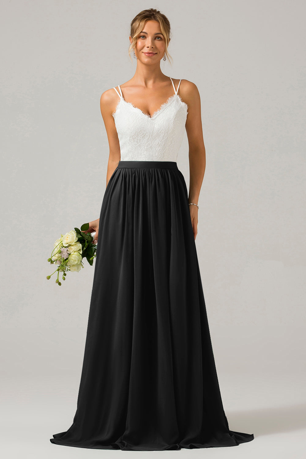 Eukalyptus Grünes Boho Chiffon Langes Brautjungfernkleid mit offenem Rücken und Spitze