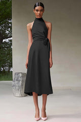 Rosa A-Linie Neckholder Teelänge Satin Partykleid